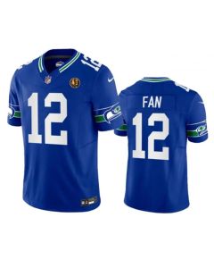 Men's Seattle Seahawks #12 Fan Royal 2023 F.U.S.E. Throwback With John Madden Patch Vapor Limited Stitched Football Jersey