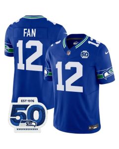 Men's Seattle Seahawks #12 Fan Royal 2025 F.U.S.E 50th Anniversary Patch Throwback Vapor Limited Stitched Football Jersey