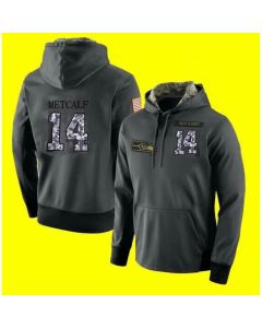 Men's Seattle Seahawks #14 D.K. Metcalf Black Salute to Service Performance Hoodie