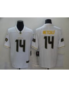 Men's Seattle Seahawks #14 D.K. Metcalf White Golden Stitched Jersey