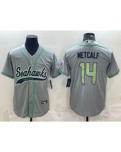 Men's Seattle Seahawks #14 DK Metcalf Grey With Patch Cool Base Stitched Baseball Jersey (Grey)
