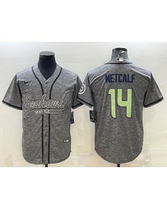 Men's Seattle Seahawks #14 DK Metcalf Grey With Patch Cool Base Stitched Baseball Jersey