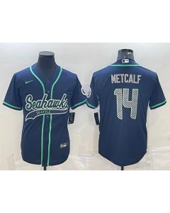Men's Seattle Seahawks #14 DK Metcalf Navy With Patch Cool Base Stitched Baseball Jersey