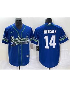 Men's Seattle Seahawks #14 DK Metcalf Royal Throwback Cool Base Stitched Baseball Jersey