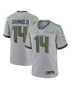 Men's Seattle Seahawks #14 Sam Darnold Gray Super Bowl LX Rivalries Collection Game Jersey