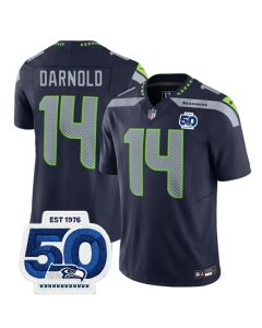Men's Seattle Seahawks #14 Sam Darnold Navy 2025 F.U.S.E. 50th Anniversary Patch Vapor Untouchable Limited Stitched Football Jersey (Navy)