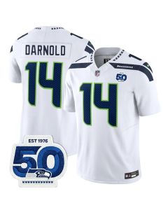 Men's Seattle Seahawks #14 Sam Darnold White 2025 F.U.S.E. 50th Anniversary Patch Vapor Untouchable Limited Stitched Football Jersey (White)