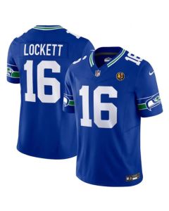 Men's Seattle Seahawks #16 Tyler Lockett Royal 2023 F.U.S.E. Throwback With John Madden Patch Vapor Limited Stitched Football Jersey