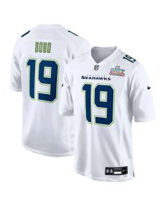 Men's Seattle Seahawks #19 Jake Bobo White Super Bowl LX Patch Tundra Fashion Game Jersey