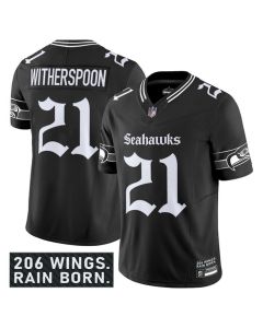 Men's Seattle Seahawks #21 Devon Witherspoon Black 2025 F.U.S.E. 'Gothic Rain City Shadows Edition' Vapor Limited Stitched Football Jersey (Black)