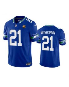 Men's Seattle Seahawks #21 Devon Witherspoon Royal 2023 F.U.S.E. Throwback With John Madden Patch Vapor Limited Stitched Football Jersey