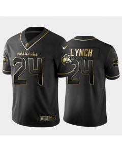 Men's Seattle Seahawks #24 Marshawn Lynch Black Golden Edition Limited Stitched Jersey