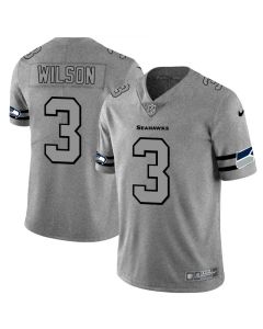 Men's Seattle Seahawks #3 Russell Wilson 2019 Gray Gridiron Team Logo Limited Stitched NFL Jersey
