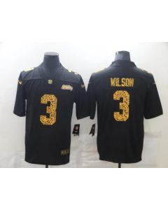 Men's Seattle Seahawks #3 Russell Wilson 2020 Black Leopard Print Fashion Limited Stitched Jersey