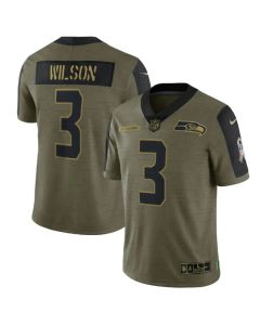 Men's Seattle Seahawks #3 Russell Wilson 2021 Olive Salute To Service Limited Stitched Jersey