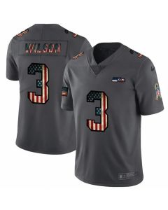 Men's Seattle Seahawks #3 Russell Wilson Grey 2019 Salute To Service USA Flag Fashion Limited Stitched NFL Jersey