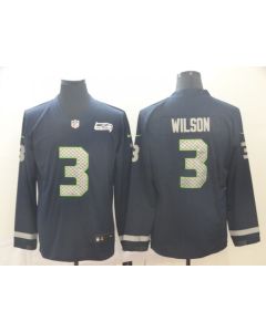 Men's Seattle Seahawks #3 Russell Wilson Navy Scarlet Therma Long Sleeve Stitched NFL Jersey
