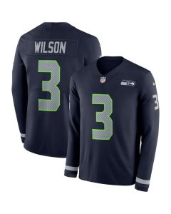 Men's Seattle Seahawks #3 Russell Wilson Navy Therma Long Sleeve Stitched NFL Jersey