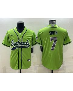 Men's Seattle Seahawks #7 Geno Smith Green With Patch Cool Base Stitched Baseball Jersey