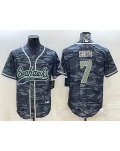 Men's Seattle Seahawks #7 Geno Smith Grey Camo With Patch Cool Base Stitched Baseball Jersey