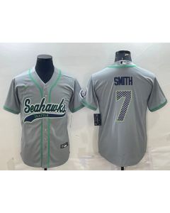 Men's Seattle Seahawks #7 Geno Smith Grey With Patch Cool Base Stitched Baseball Jersey (Grey)