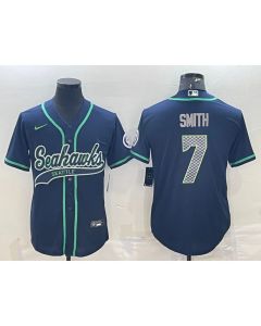 Men's Seattle Seahawks #7 Geno Smith Navy With Patch Cool Base Stitched Baseball Jersey
