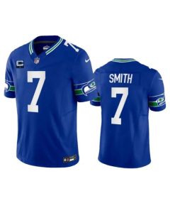 Men's Seattle Seahawks #7 Geno Smith Royal 2023 F.U.S.E. With 1-Star C Patch Vapor Limited Throwback Stitched Jersey