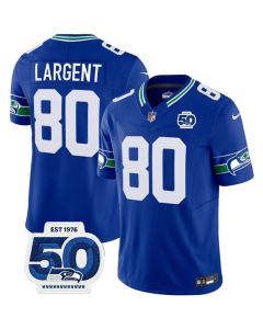 Men's Seattle Seahawks #80 Steve Largent Royal 2025 F.U.S.E 50th Anniversary Patch Throwback Vapor Limited Stitched Football Jersey (Royal)