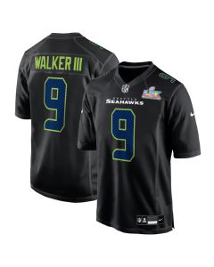 Men's Seattle Seahawks #9 Kenneth Walker III Black Super Bowl LX Patch Carbon Fashion Game Jersey (Black)