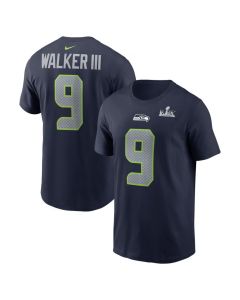 Men's Seattle Seahawks #9 Kenneth Walker III College Navy Super Bowl LX Patch Name & Number T-Shirt