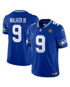 Men's Seattle Seahawks #9 Kenneth Walker III Royal 2023 F.U.S.E. Throwback With John Madden Patch Vapor Limited Stitched Football Jersey
