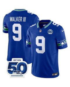 Men's Seattle Seahawks #9 Kenneth Walker III Royal 2025 F.U.S.E 50th Anniversary Patch Throwback Vapor Limited Stitched Football Jersey (Royal)