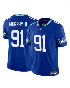 Men's Seattle Seahawks #91 Byron Murphy II Royal 2024 Draft F.U.S.E Throwback Vapor Limited Stitched Football Jersey