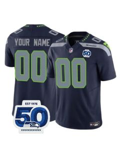 Men's Seattle Seahawks Active Player Custom Navy 2025 F.U.S.E. 50th Anniversary Patch Vapor Untouchable Limited Stitched Football Jersey