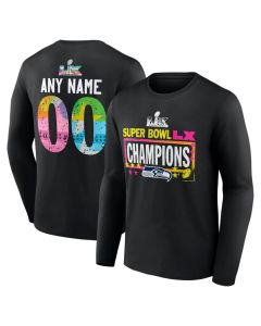 Men's Seattle Seahawks Black Super Bowl LX Champions Custom Long Sleeve T-Shirt (Black)
