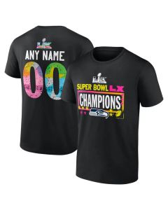 Men's Seattle Seahawks Black Super Bowl LX Champions Custom T-Shirt (Black)
