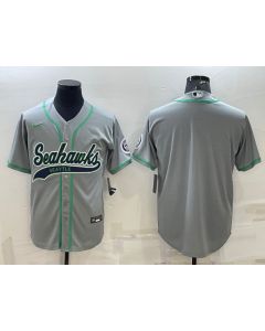 Men's Seattle Seahawks Blank Grey With Patch Cool Base Stitched Baseball Jersey (Grey)