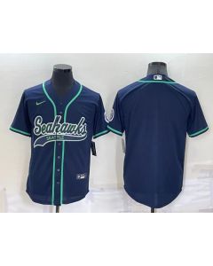 Men's Seattle Seahawks Blank Navy Cool Base Stitched Baseball Jersey