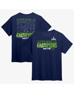 Men's Seattle Seahawks College Navy Super Bowl LX Champions Autograph Signing Roster T-Shirt (Navy)