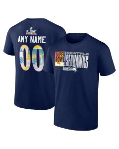 Men's Seattle Seahawks College Navy Super Bowl LX Custom Name & Number T-Shirt (Navy)