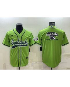 Men's Seattle Seahawks Green Team Big Logo With Patch Cool Base Stitched Baseball Jersey