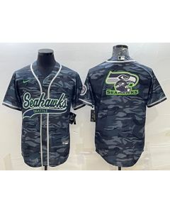 Men's Seattle Seahawks Grey Camo Team Big Logo With Patch Cool Base Stitched Baseball Jersey