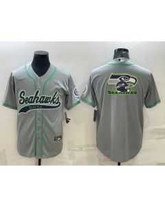 Men's Seattle Seahawks Grey Team Big Logo With Patch Cool Base Stitched Baseball Jersey (Grey)