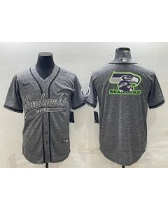 Men's Seattle Seahawks Grey Team Big Logo With Patch Cool Base Stitched Baseball Jersey