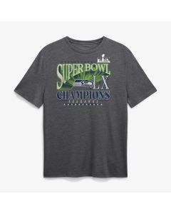 Men's Seattle Seahawks Heather Charcoal Super Bowl LX Champions Top Dogs Tri-Blend T-Shirt (Charcoal)