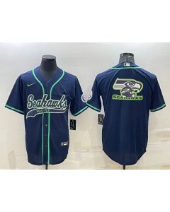 Men's Seattle Seahawks Navy Team Big Logo With Patch Cool Base Stitched Baseball Jersey