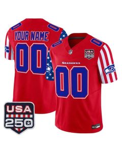 Men's Seattle Seahawks Red 2026 America 250 Edition Patch Vapor F.U.S.E. Limited Custom Jersey (Red)