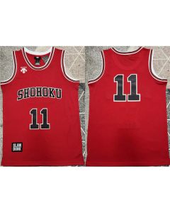 Men's Shohoku #11 Kaede Rukawa Red Stitched Basketball Jersey
