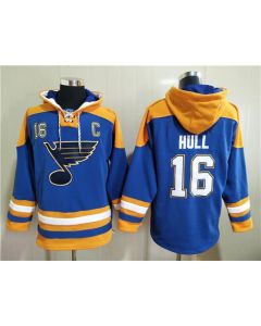 Men's St. Louis Blues #16 Brett Hull Blue Ageless Must-Have Lace-Up Pullover Hoodie