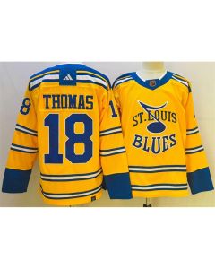 Men's St. Louis Blues #18 Robert Thomas Yellow 2022-23 Reverse Retro Stitched Jersey
